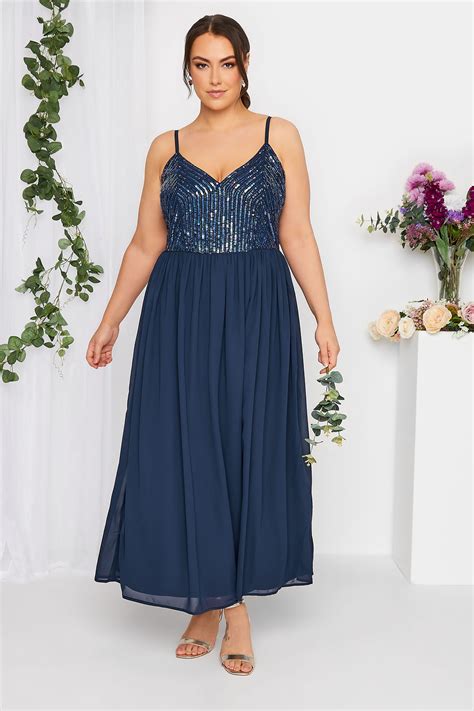 LUXE Plus Size Navy Blue Sequin Embellished Sleeveless Maxi Dress ...
