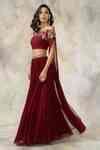 Buy Maroon Georgette Bardot Lehenga With Off Shoulder Crop Top For ...
