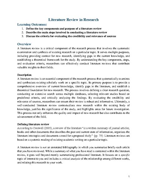 Literature Review in Research - Notes - Literature Review in Research ...