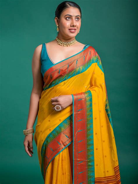 Mustard Yellow Brasso Silk Saree with Running Blouse | Elegant Party ...