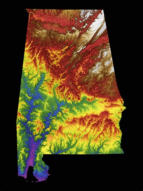Alabama Color Elevation Map - Etsy