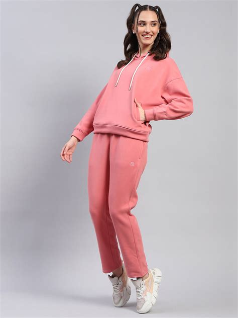 Buy Women Peach Solid Hooded Full Sleeve Tracksuit Online in India ...