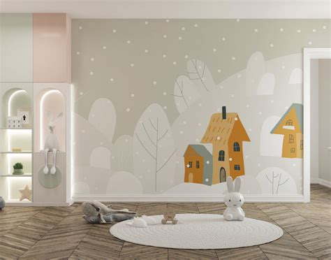 Cartoon Alpine Getaway Kids Room Wallpaper for Walls