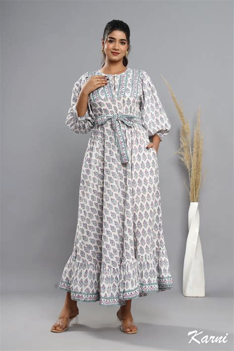 dark orchid jade green hand block printed cotton floral maxi dress - 3 ...