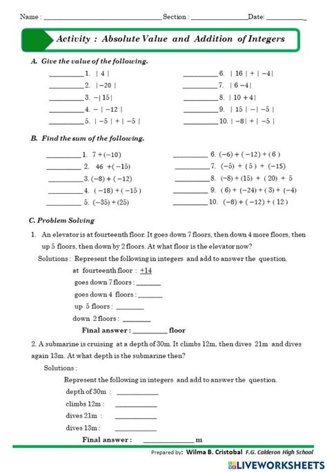 Image result for 7th Grade Absolute Value Worksheets