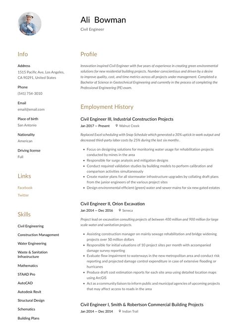 Civil Engineer Resume Example 的图像结果