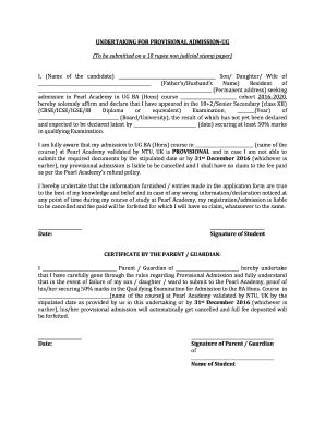 Undertaking For Provisional Admission - Fill Online, Printable ...