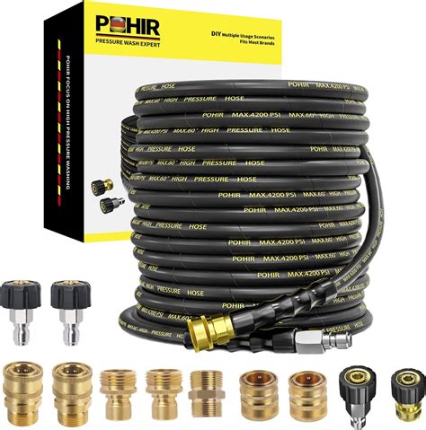 Amazon.com: POHIR Pressure Washer Hose 70ft with 3/8" Quick Connector, Pressure Washer Adapter ...