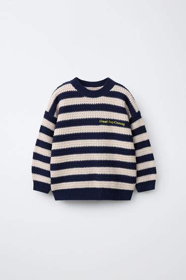 STRIPED KNIT JUMPER WITH EMBROIDERED TEXT - Blue / Green | ZARA India