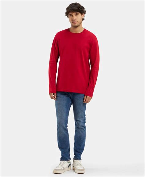 Buy Super Combed Cotton Rich Solid Round Neck Full Sleeve T-Shirt ...