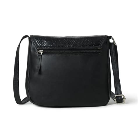 Croco Black Leather Crossbody Bag – Elegant & Textured Satchel Bag for ...