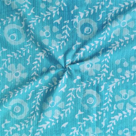 Pure Cotton Light Blue Dabu Kaatha With Diagonal Creeper Hand Block Pr ...