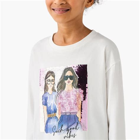 Buy Juniors Embellished Round Neck T-shirt with Long Sleeves from ...