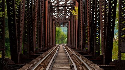 Download wallpaper 1600x900 railway, bridge, trees widescreen 16:9 hd ...