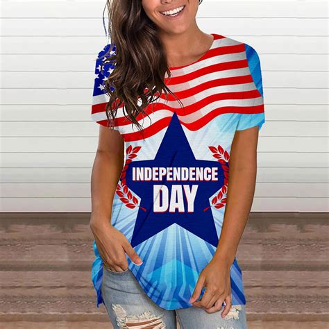 4th of July Clothing for Women O-Neck Shirts Trendy Independence Day ...