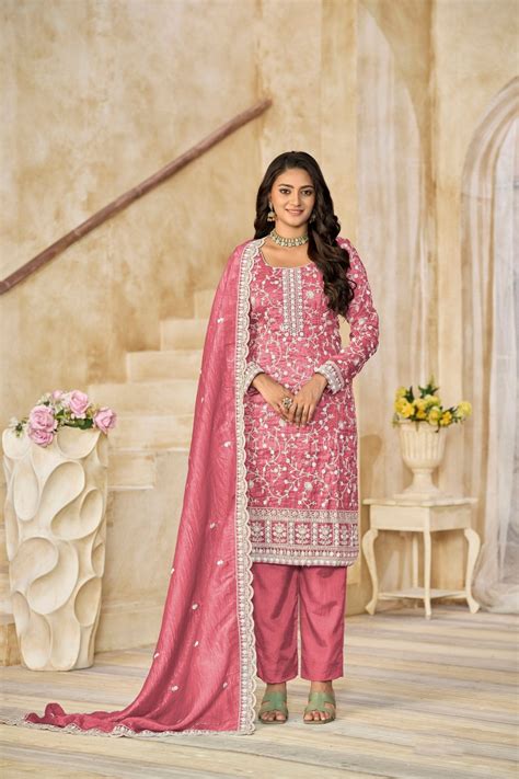 Pink Embroidered Straight Salwar Suit with Matching Dupatta – Mangaldeep NX