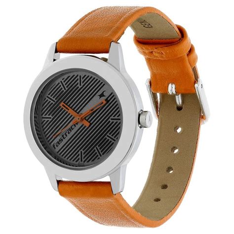 Fastrack Fundamentals Quartz Analog Grey Dial Leather Strap Watch for Girls