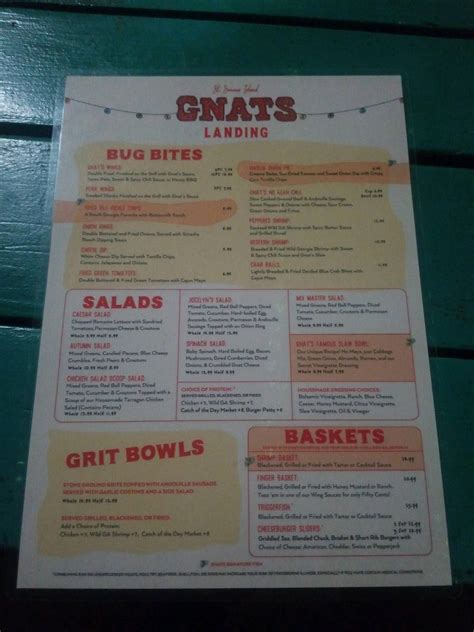 Menu at Gnat's Landing pub & bar, Saint Simons Island