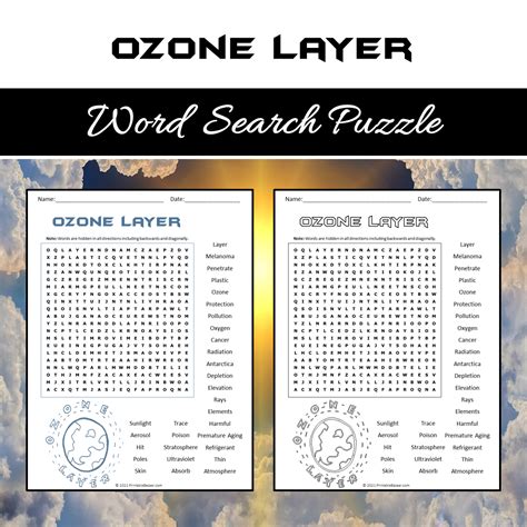 Ozone Layer Word Search Puzzle Worksheet PDF – PrintableBazaar