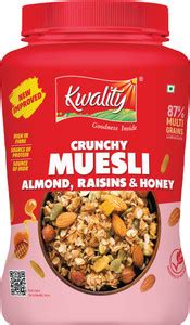 Kwality Crunchy Muesli Almonds, Raisins & Honey 87% Multigrains, High ...
