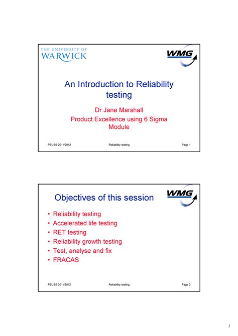 Reliability testing - lecture and study notes - PEUSS 2011/2012 ...