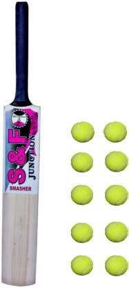 SF Smasher Thick Blade Tennis Cricket Bat + 10 Tennis Ball Cricket Kit ...