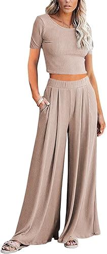 Buy Lveberw Lounge Set Womens, Outfits Sets, Ribbed Crop Top Long ...