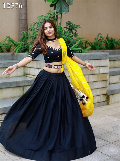 Indian Navratri Chaniya Choli Collection, Cotton Black Lehenga for ...