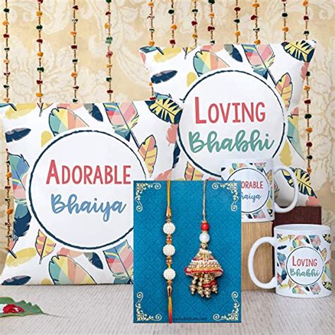 Buy TIED RIBBONS Designer Bhaiya Bhabhi Lumba Rakhi Gifts Set ...