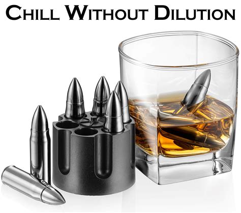 Whiskey Stone Bullets Gift Set - Stainless Steel Bullet shaped Whiskey ...