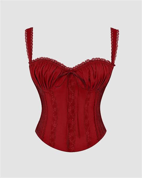 Lace Detail Sleeveless Corset Top in Red - Littlebox India