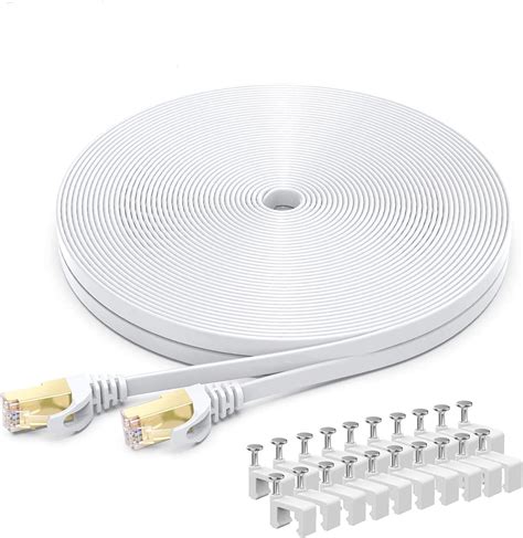 Cat7 Ethernet Cable 30 FT White, BUSOHE Cat-7 Flat RJ45 Computer ...