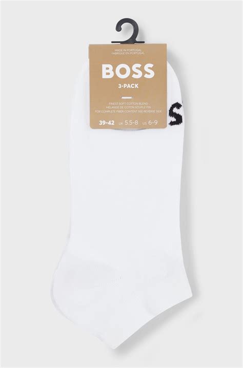 BOSS - Three-pack of ankle-length socks with contrast logos - White