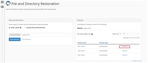 How to restore file and directory in cPanel?