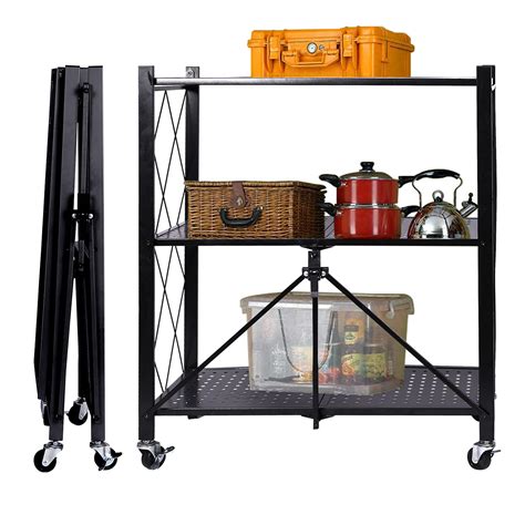 Buy 3 Tier Freestanding Metal Storage Rack Foldable Rack, Perforated ...