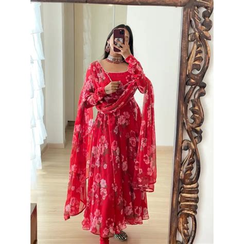 Red Floral Printed Long Kurtis – Walusha