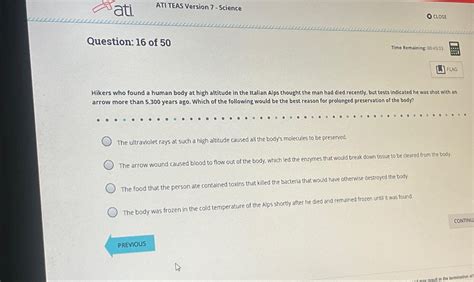 Solved ATI TEAS Version 7 - ﻿ScienceQuestion: 16 ﻿of 50Time | Chegg.com
