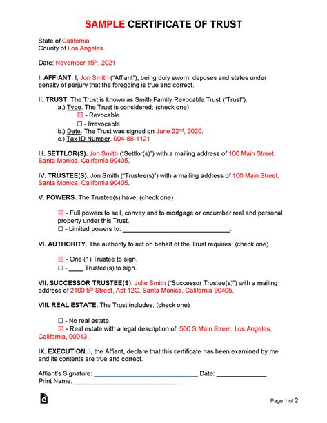 Free Certificate of Trust Form - PDF | Word – eForms