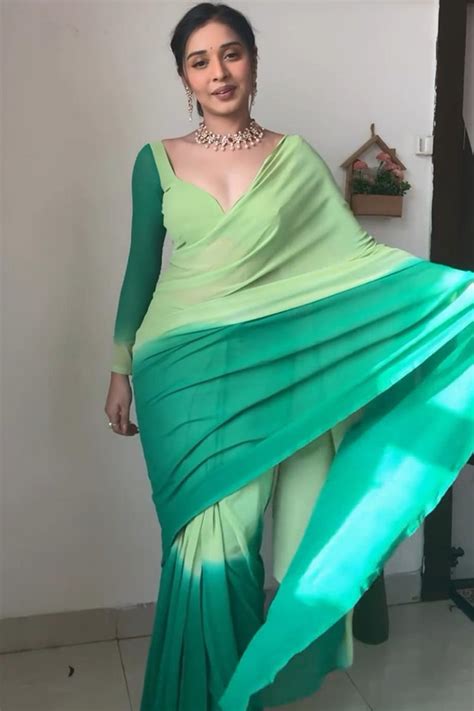 Winsome 1-Minute Ready To Wear Rama Georgette Saree – thelotusfab