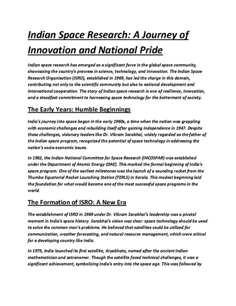 Indian Space Research - The Indian Space Research Organisation (ISRO), established in 1969, has ...