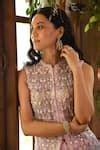 Buy Pink Net, Chanderi Round Azalea Jacket And Lehenga Set For Women by ...