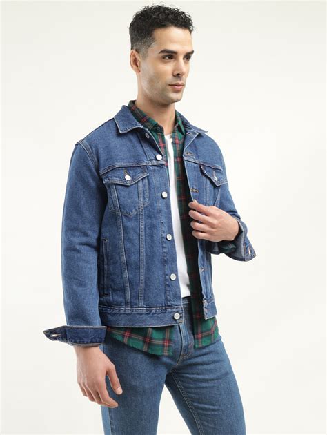 Men's Solid Blue Spread Collar Denim Jacket – Levis India Store