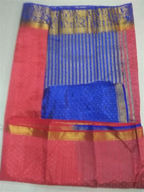 33023 Semi Raw Silk,Double side, Getty Pet, Body emboss, Blue Pallu an ...