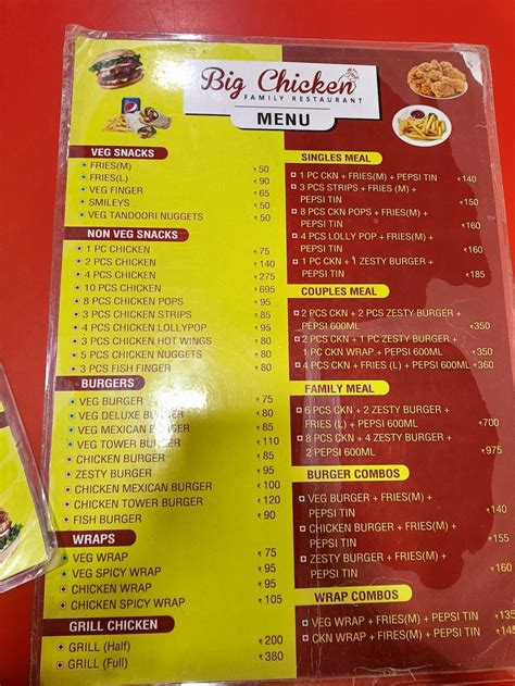 Menu at Big Chicken family restaurant, Namakkal