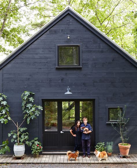 Dark Blue House Black Shutters