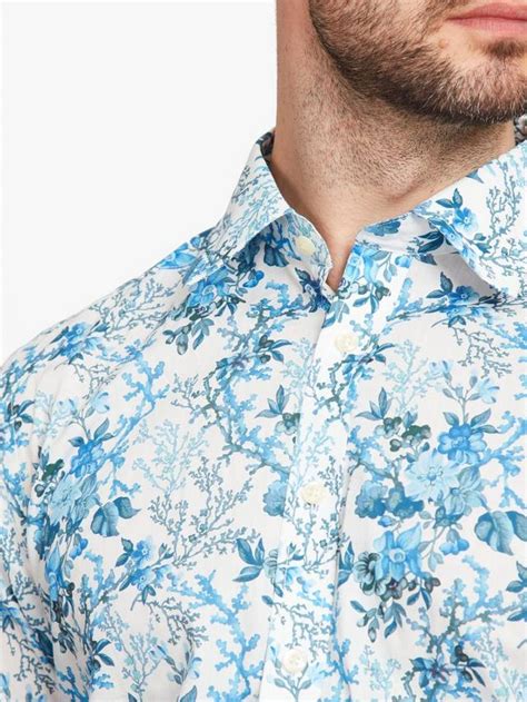 Simon Carter Liberty Fabric Coral Meadow Shirt, White/Blue