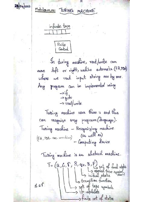 TOC-Modules 07 08-Turing Machine - Theory Of Computation - Studocu