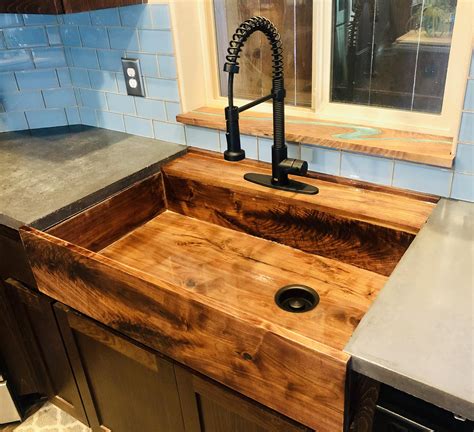 Custom walnut farmhouse sink and window sill with an epoxy river pretty ...