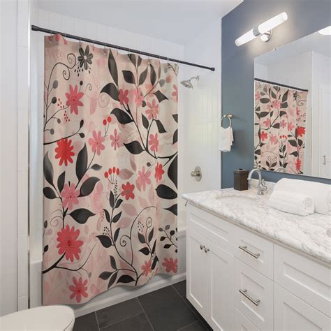 Mid-century Modern Floral Shower Curtain Cute Shower Curtain Shower ...