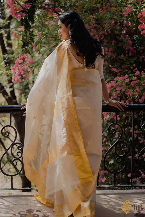 'Ashada' Cream-Yellow Pure Kora Silk Banarasi Handloom Saree - Tilfi